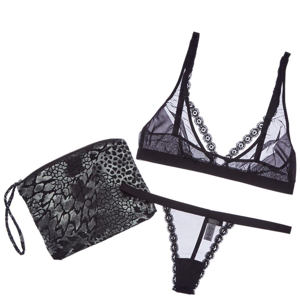 NWT Cosabella Bisou 3 piece Black Bralette & Thong Gift Set size Large